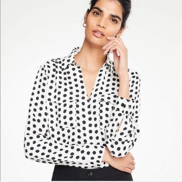 Ann Taylor White and Black Polka Dot Camp Shirt Size XXL - Picture 1 of 6